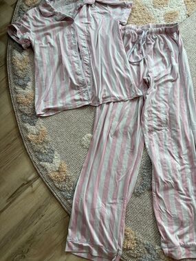 Born Soft Pink and White Striped Pajama Set